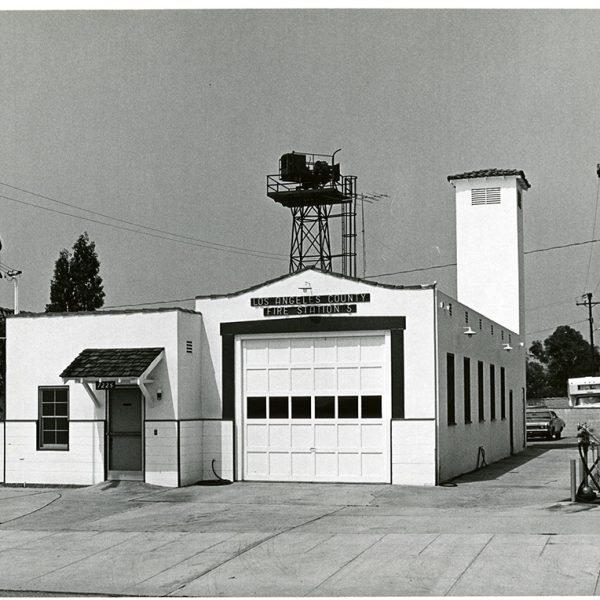 Old Fire station in black and white photo.