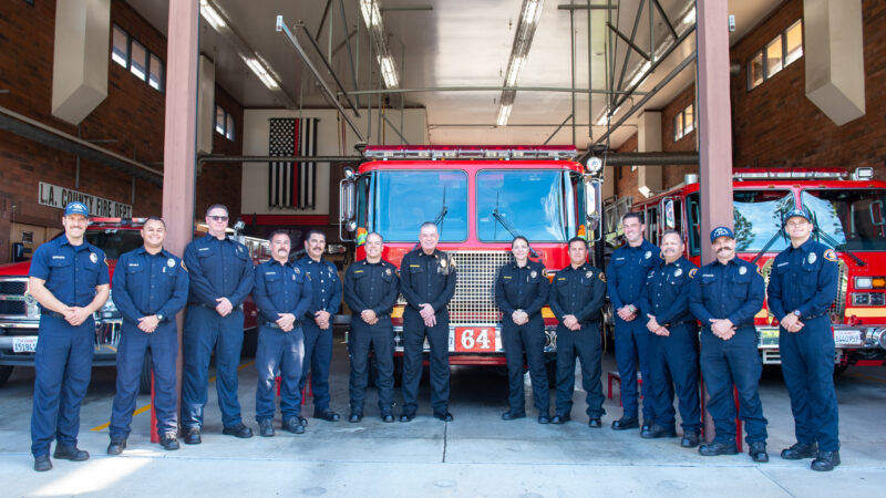 (LACoFD) Fire Chief Anthony C. Marrone was joined by Deputy Fire Chief Eleni Pappas and Congressman Gil Cisneros as they visited with firefighters across the East Regional Operations Bureau on Thanksgiving Day.