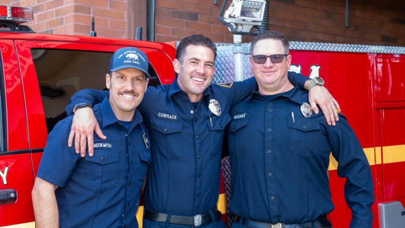 (LACoFD) Fire Chief Anthony C. Marrone was joined by Deputy Fire Chief Eleni Pappas and Congressman Gil Cisneros as they visited with firefighters across the East Regional Operations Bureau on Thanksgiving Day.