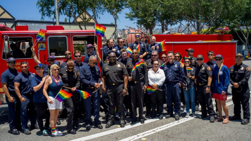Group photo of LACoFD at LA Pride day.