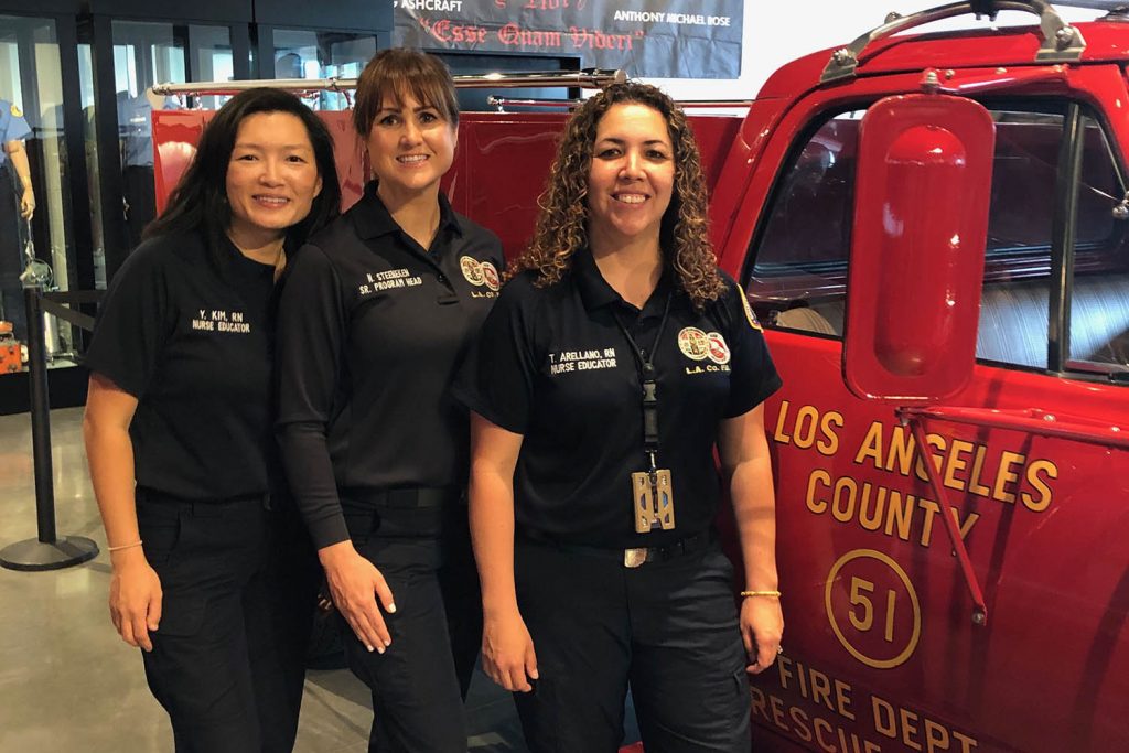 On August 11, 2019, the Los Angeles County Fire Department (LACoFD) Emergency Medical Services Bureau (EMSB) and Training Services Division won the National Association of EMS Physicians CPR video contest that challenged EMS professionals to help educate the public on sidewalk or (bystander) CPR.
