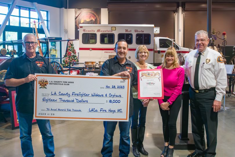 The Los Angeles County Fire Museum Board of Directors hosted the County of Los Angeles Fire Department (LACoFD) Family Support Group (FSG) and Fire Hogs Motorcycle Club for a holiday luncheon with Fire Chief Anthony C. Marrone on Tuesday, November 28, 2023, at the Fire Museum in Bellflower.
