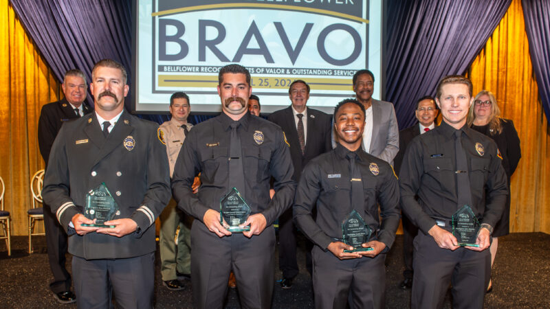 Four County of Los Angeles Fire Department (LACoFD) firefighters were honored by the City of Bellflower at the 28th annual BRAVO Awards Ceremony. This ceremonial luncheon was held at the Mayne Events Center on Thursday, April 25, 2024.