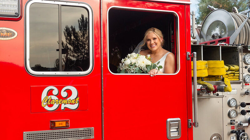 On Sunday, October 27, 2024, Ashley Weiss, daughter of fallen County of Los Angeles Fire Department (LACoFD) Fire Fighter Dale R. Weiss (1995) and Family Support Group Coordinator Ingrid Weiss, received a first-class escort from Engine 62 firefighters to her wedding ceremony.
