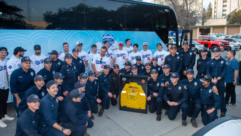 On Friday, January 31, 2025, the Los Angeles Dodgers wrapped up their Love LA Community Tour with a special visit to Camp 2 in La Cañada Flintridge, where they met with first responders from the County of Los Angeles Fire Department (LACoFD), Angeles National Forest, and Pasadena Fire Department.